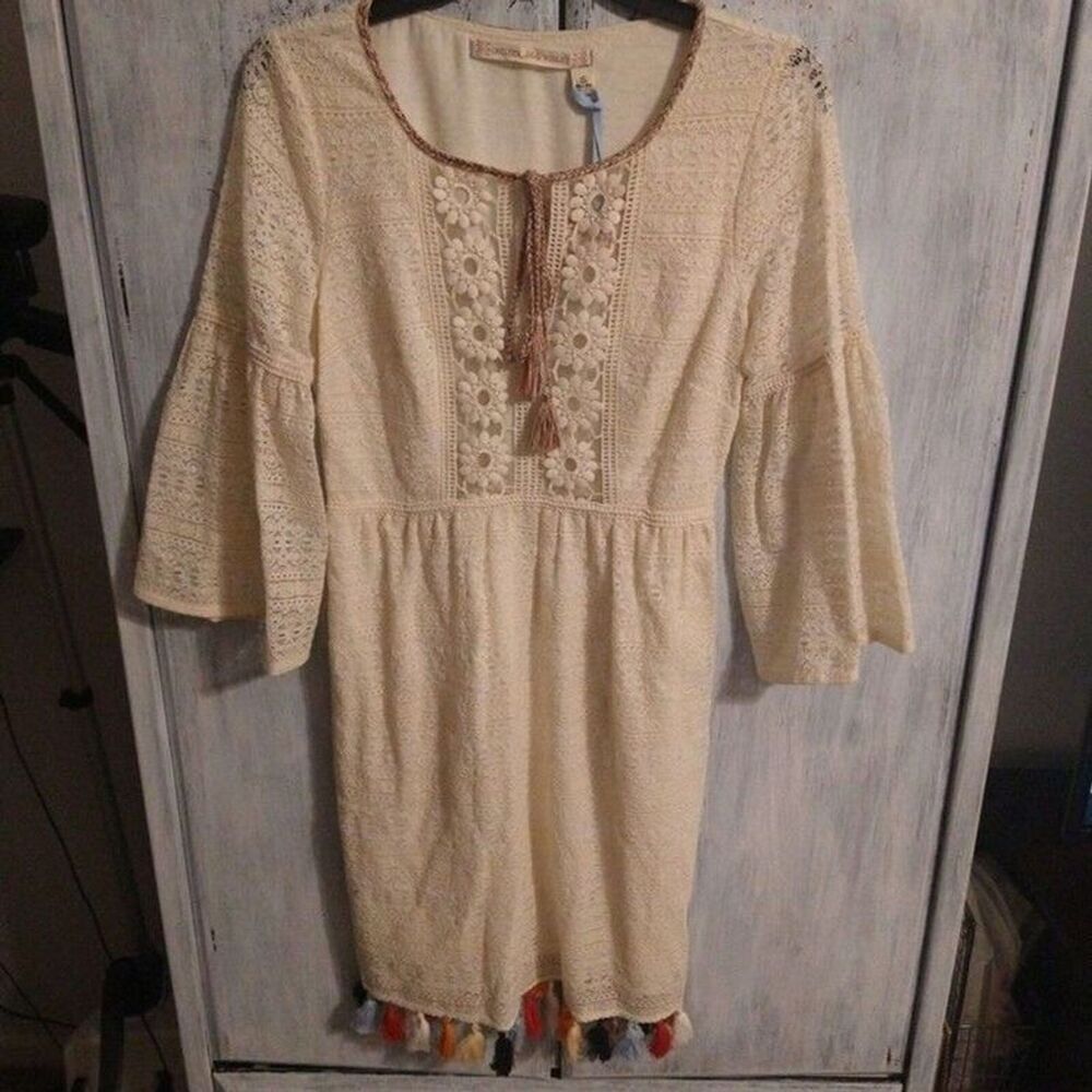Chelsea & violet fringed lace dress Small Bohemian Feminine Cottage Core Cream